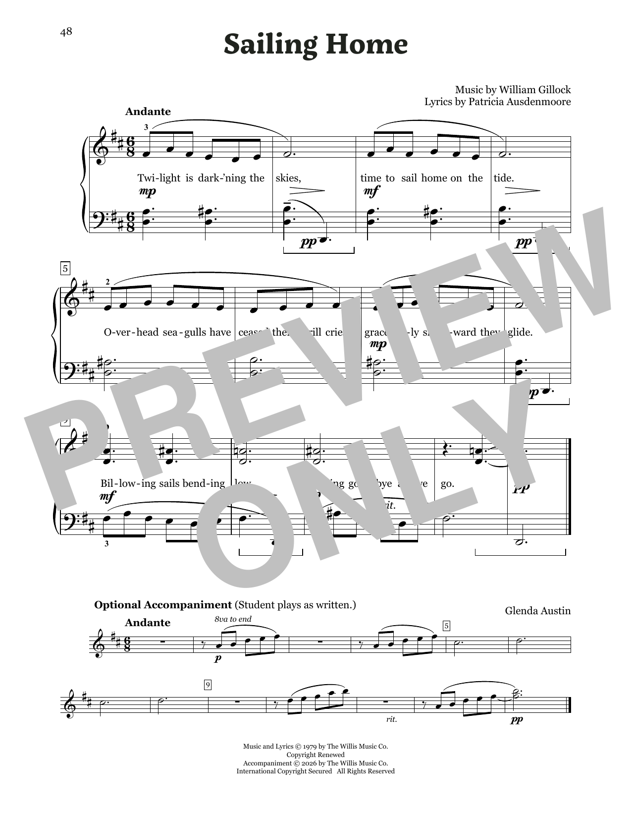 William Gillock Sailing Home Sheet Music Notes & Chords for Educational Piano - Download or Print PDF