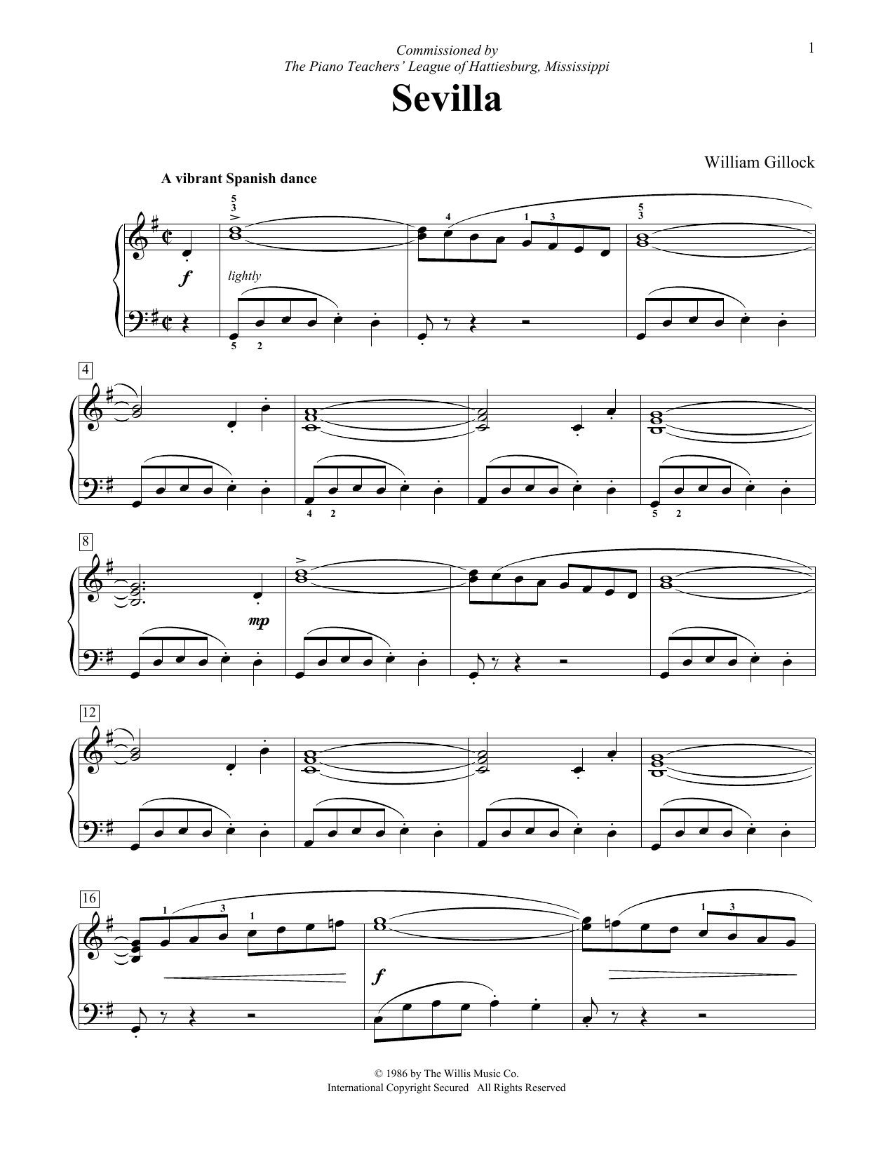 William Gillock Sevilla Sheet Music Notes & Chords for Educational Piano - Download or Print PDF