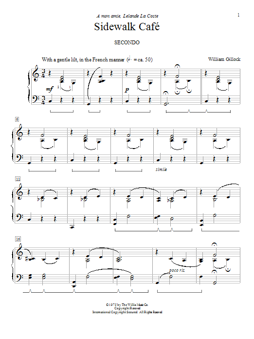 William Gillock Sidewalk Cafe Sheet Music Notes & Chords for Piano - Download or Print PDF