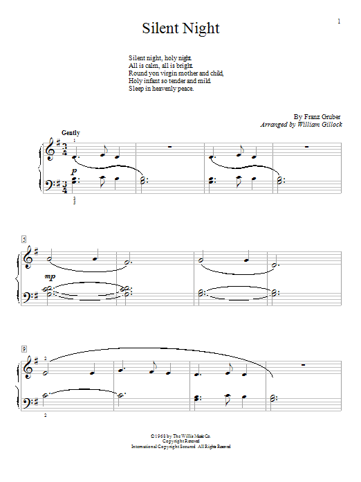 William Gillock Silent Night Sheet Music Notes & Chords for Piano Duet - Download or Print PDF