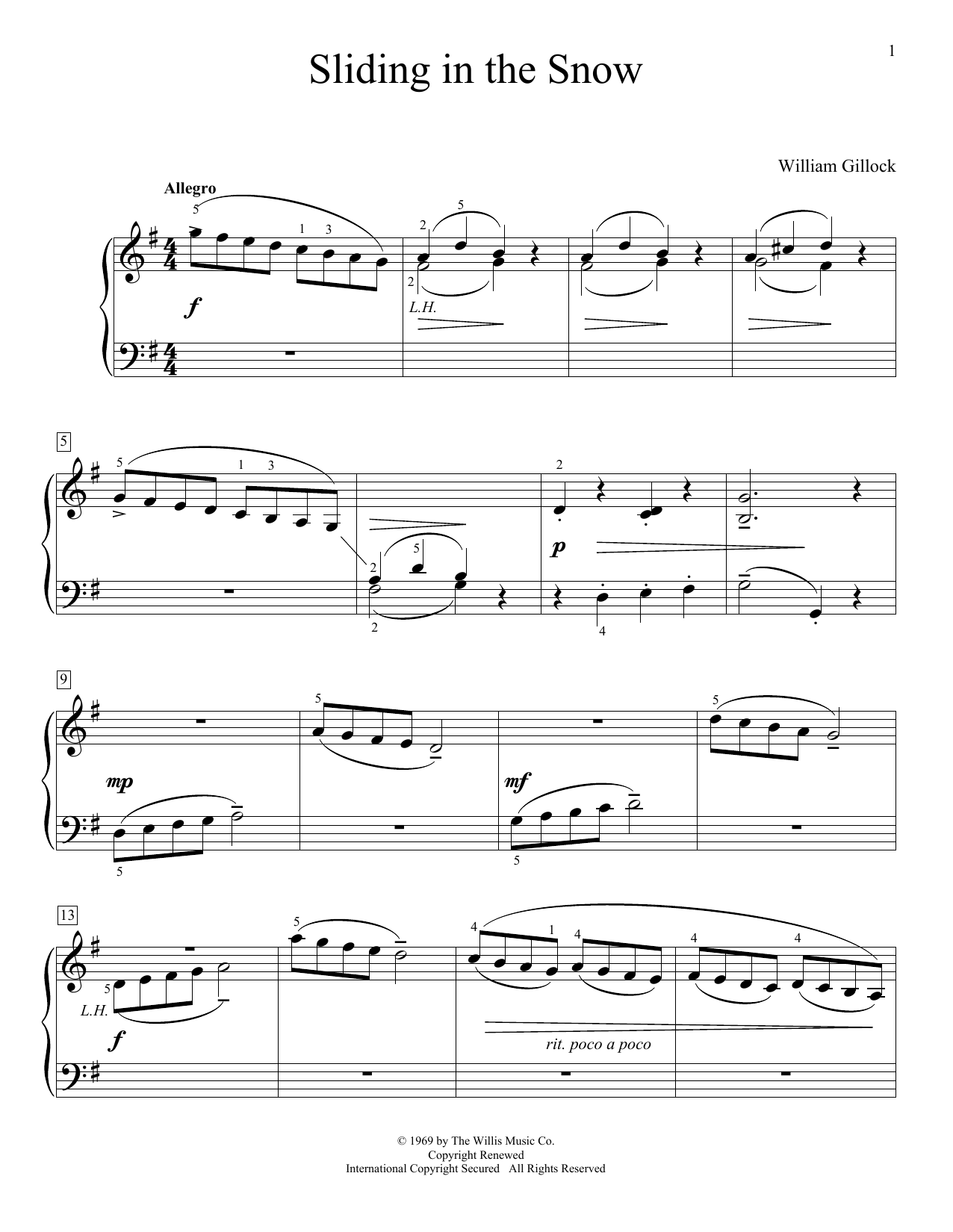 William Gillock Sliding In The Snow Sheet Music Notes & Chords for Educational Piano - Download or Print PDF