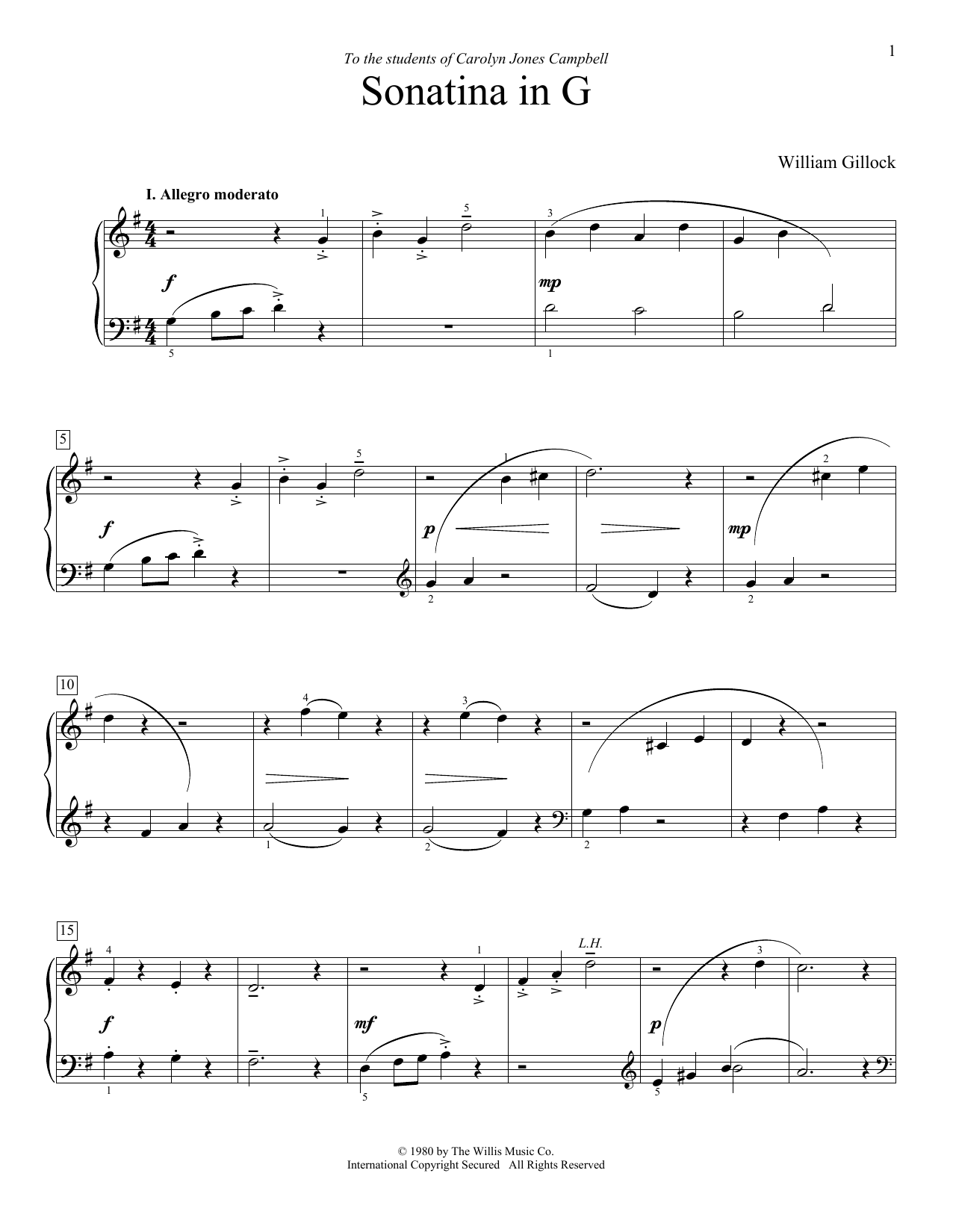 William Gillock Sonatina In G Sheet Music Notes & Chords for Educational Piano - Download or Print PDF