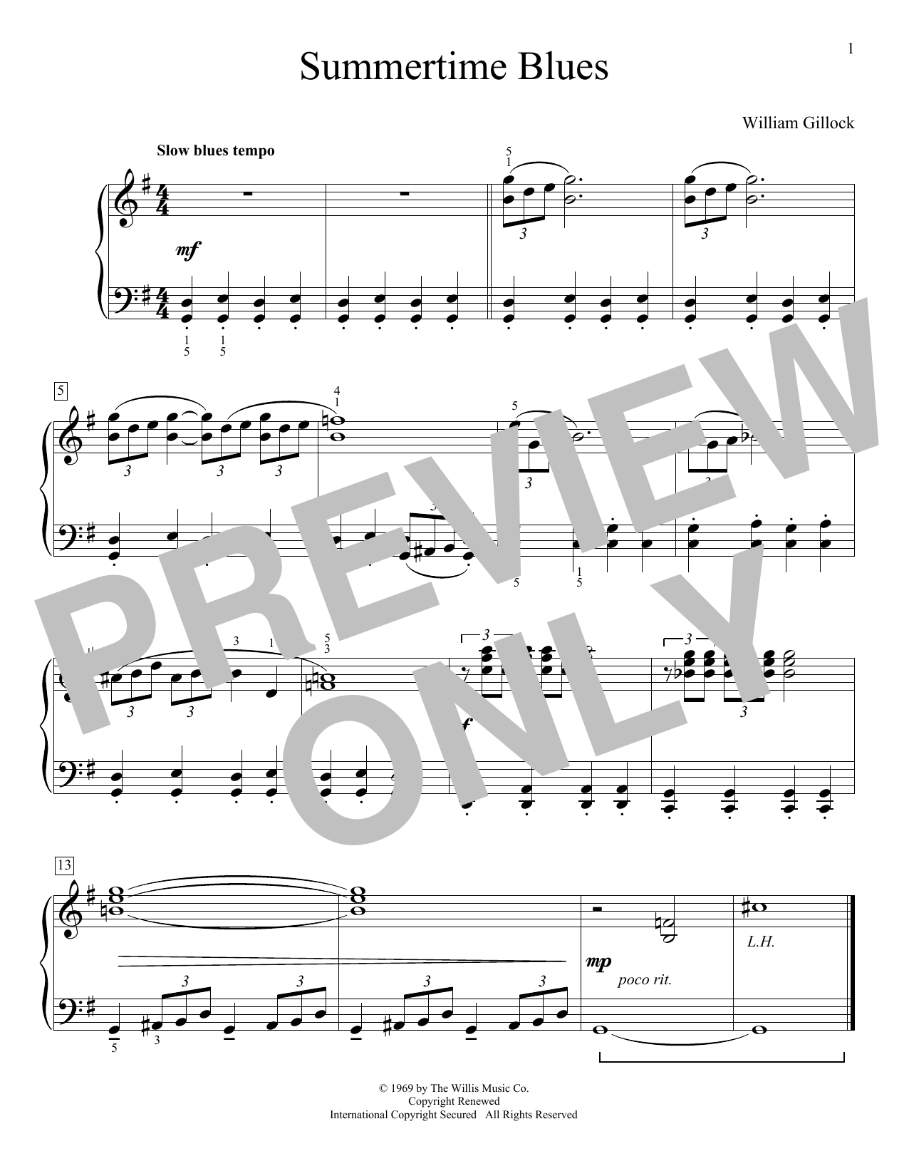 William Gillock Summertime Blues Sheet Music Notes & Chords for Educational Piano - Download or Print PDF