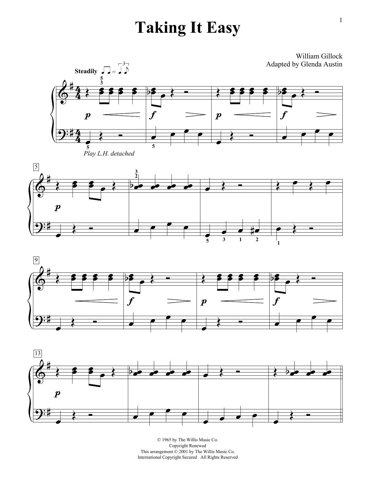 William Gillock Taking It Easy (Simplified) (adapted by Glenda Austin) Sheet Music Notes & Chords for Educational Piano - Download or Print PDF