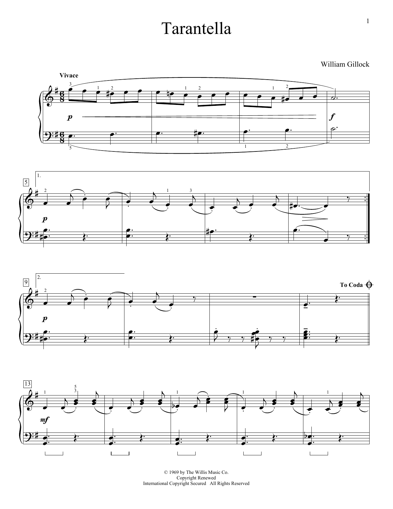 William Gillock Tarantella Sheet Music Notes & Chords for Educational Piano - Download or Print PDF