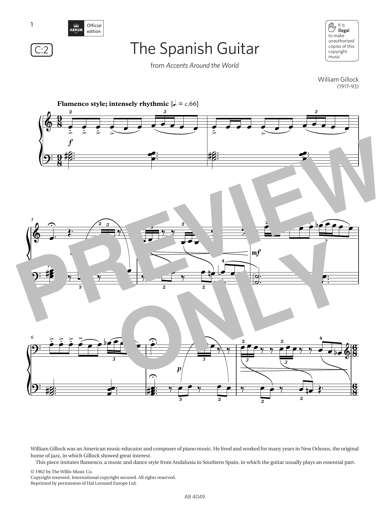 William Gillock The Spanish Guitar (Grade 3, list C2, from the ABRSM Piano Syllabus 2023 & 2024) Sheet Music Notes & Chords for Piano Solo - Download or Print PDF