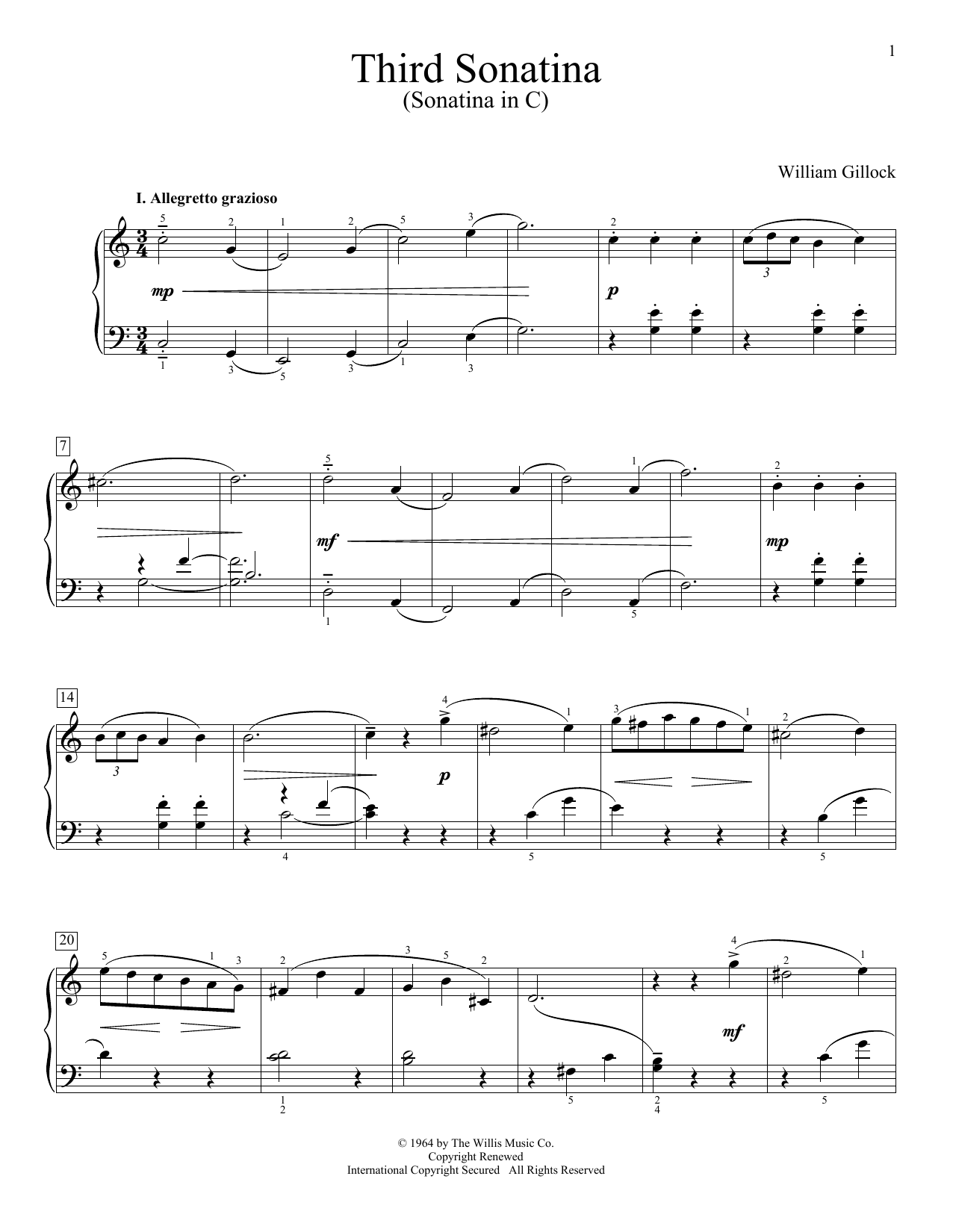 William Gillock Third Sonatina (Sonatina In C) Sheet Music Notes & Chords for Educational Piano - Download or Print PDF