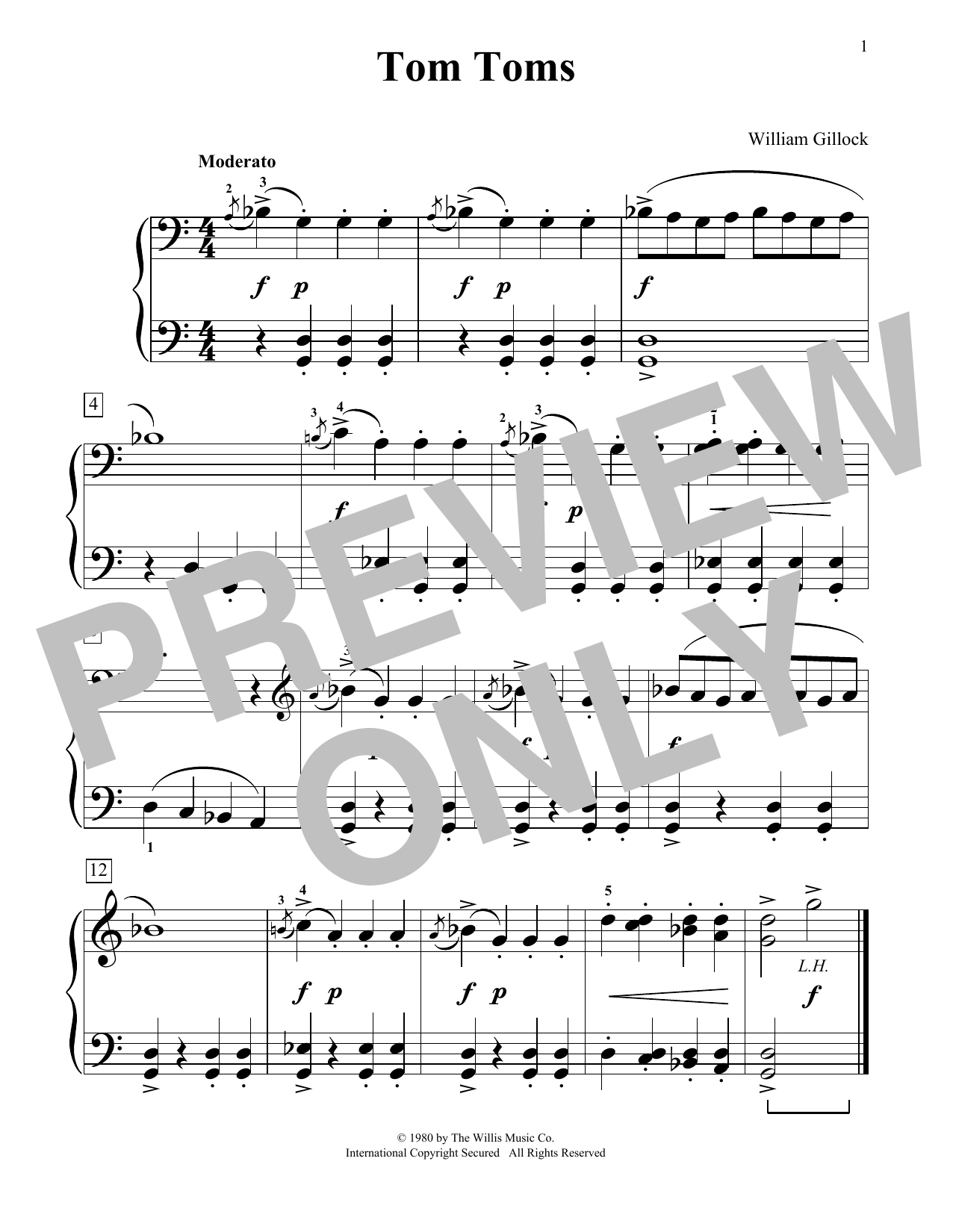 William Gillock Tom Toms Sheet Music Notes & Chords for Educational Piano - Download or Print PDF