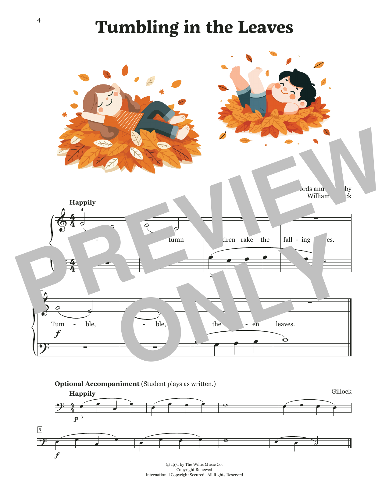 William Gillock Tumbling In The Leaves Sheet Music Notes & Chords for Educational Piano - Download or Print PDF