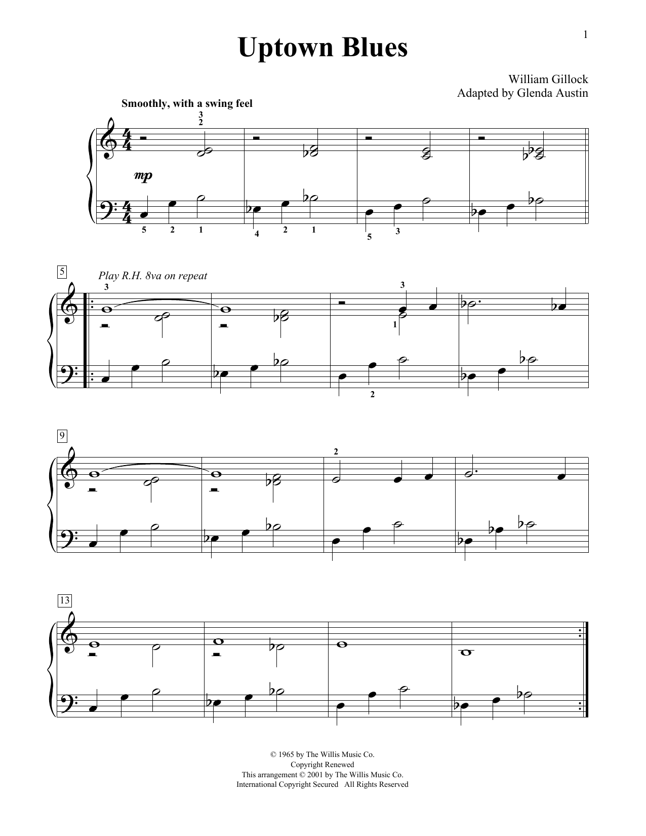 William Gillock Uptown Blues (Simplified) (adapted by Glenda Austin) Sheet Music Notes & Chords for Educational Piano - Download or Print PDF