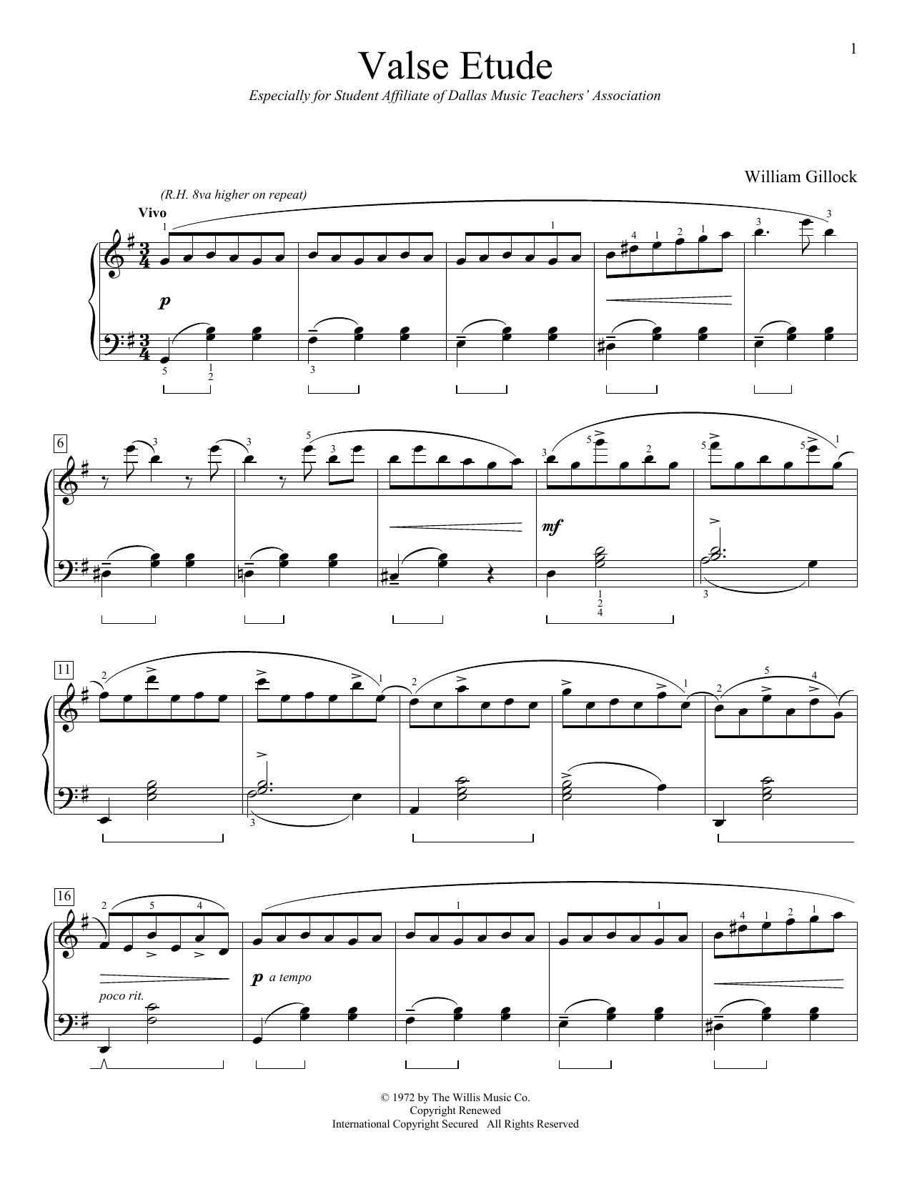William Gillock Valse Etude Sheet Music Notes & Chords for Educational Piano - Download or Print PDF