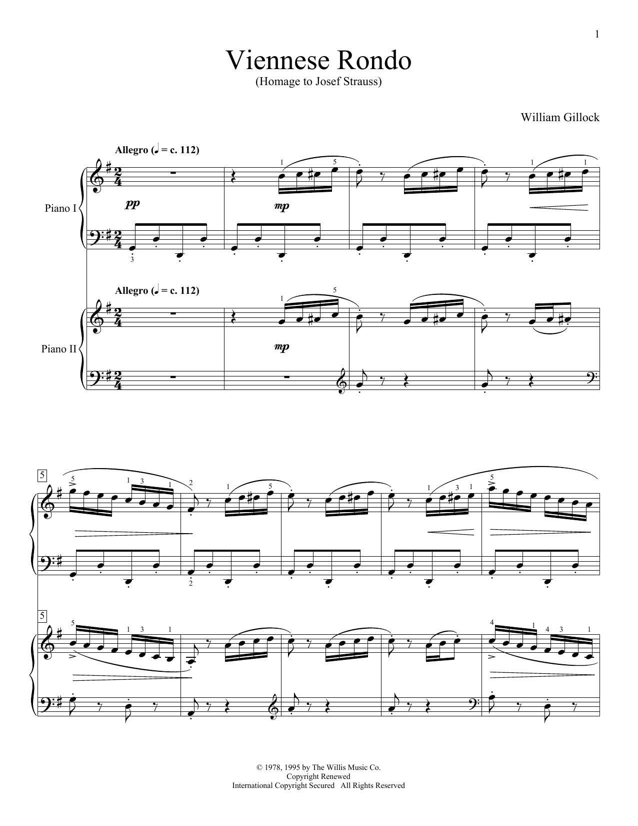 William Gillock Viennese Rondo Sheet Music Notes & Chords for Piano Duet - Download or Print PDF