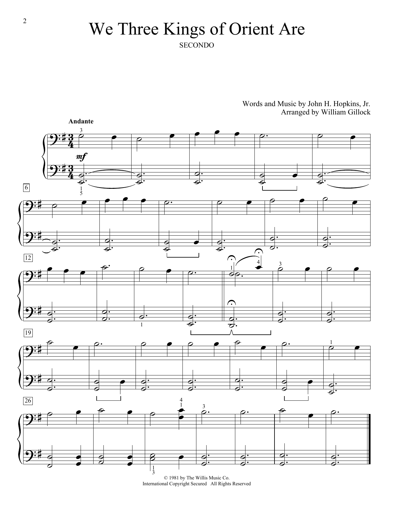 William Gillock We Three Kings Of Orient Are Sheet Music Notes & Chords for Piano Duet - Download or Print PDF