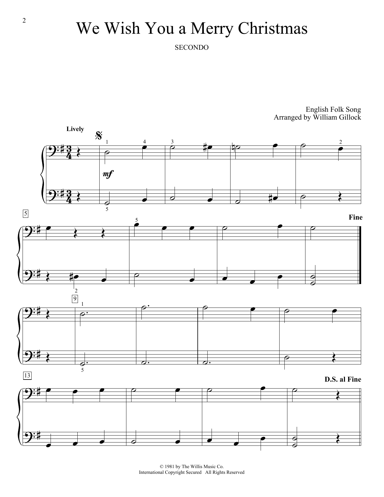 William Gillock We Wish You A Merry Christmas Sheet Music Notes & Chords for Piano Duet - Download or Print PDF