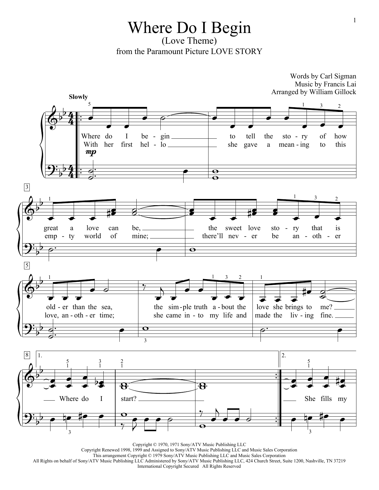 William Gillock Where Do I Begin (Love Theme) Sheet Music Notes & Chords for Educational Piano - Download or Print PDF