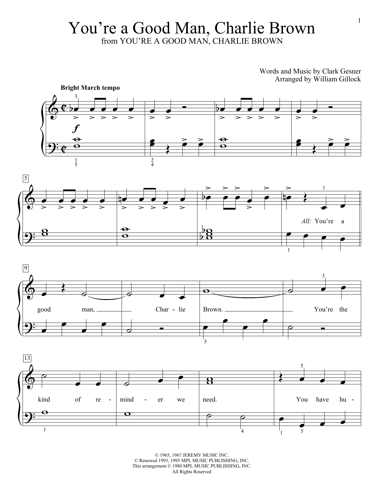 William Gillock You're A Good Man, Charlie Brown Sheet Music Notes & Chords for Educational Piano - Download or Print PDF