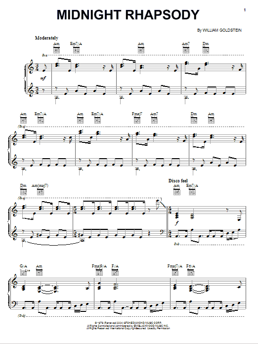 William Goldstein Midnight Rhapsody Sheet Music Notes & Chords for Piano - Download or Print PDF
