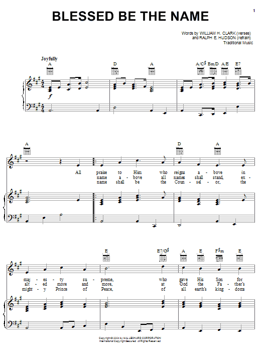 William H. Clark Blessed Be The Name Sheet Music Notes & Chords for Piano, Vocal & Guitar (Right-Hand Melody) - Download or Print PDF