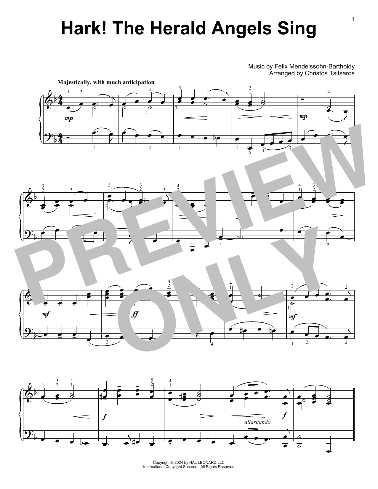 William H. Cummings Hark! The Herald Angels Sing (arr. Christos Tsitsaros) Sheet Music Notes & Chords for Easy Piano Solo - Download or Print PDF