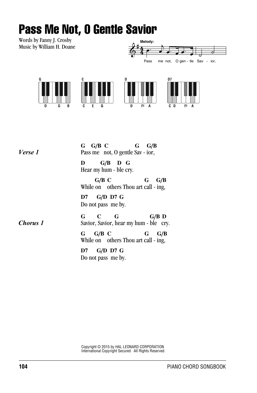 William H. Doane Pass Me Not, O Gentle Savior Sheet Music Notes & Chords for Lyrics & Piano Chords - Download or Print PDF