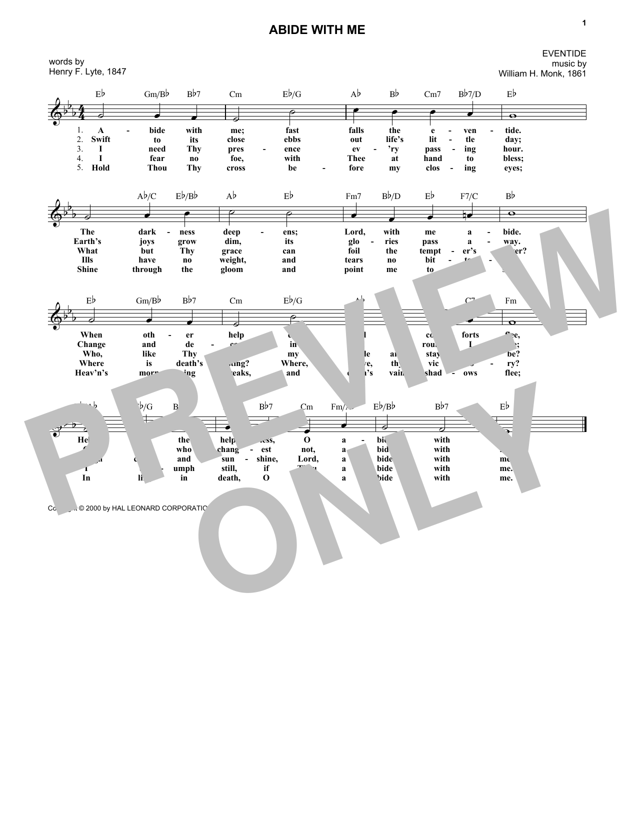 William H. Monk Abide With Me Sheet Music Notes & Chords for Melody Line, Lyrics & Chords - Download or Print PDF
