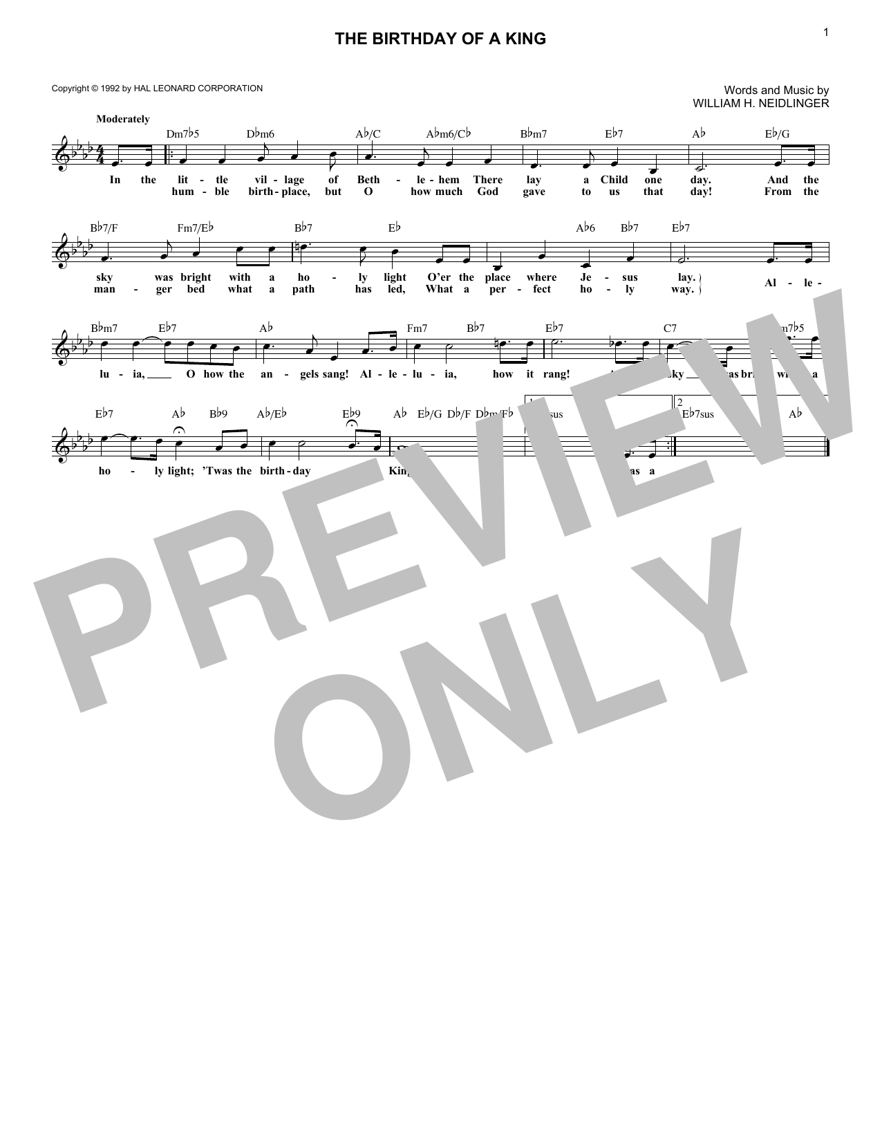 William H. Neidlinger The Birthday Of A King Sheet Music Notes & Chords for Melody Line, Lyrics & Chords - Download or Print PDF