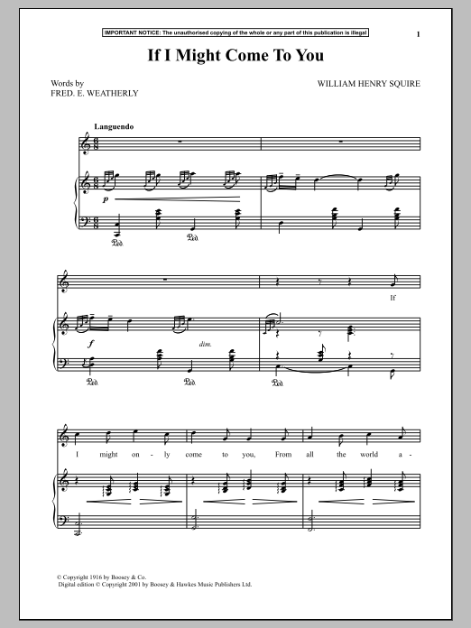 William Henry Squire If I Might Come To You Sheet Music Notes & Chords for Piano & Vocal - Download or Print PDF