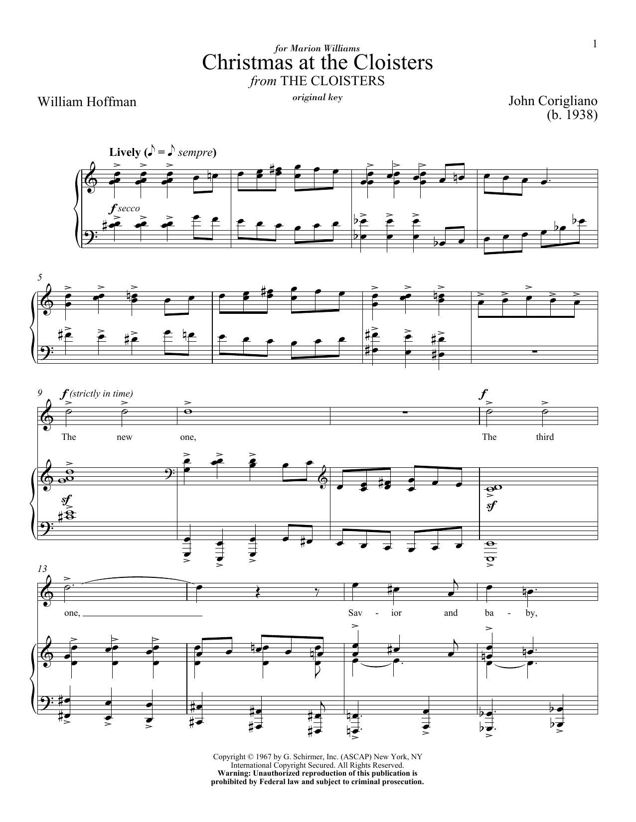 William Hoffman Christmas At The Cloisters Sheet Music Notes & Chords for Piano & Vocal - Download or Print PDF