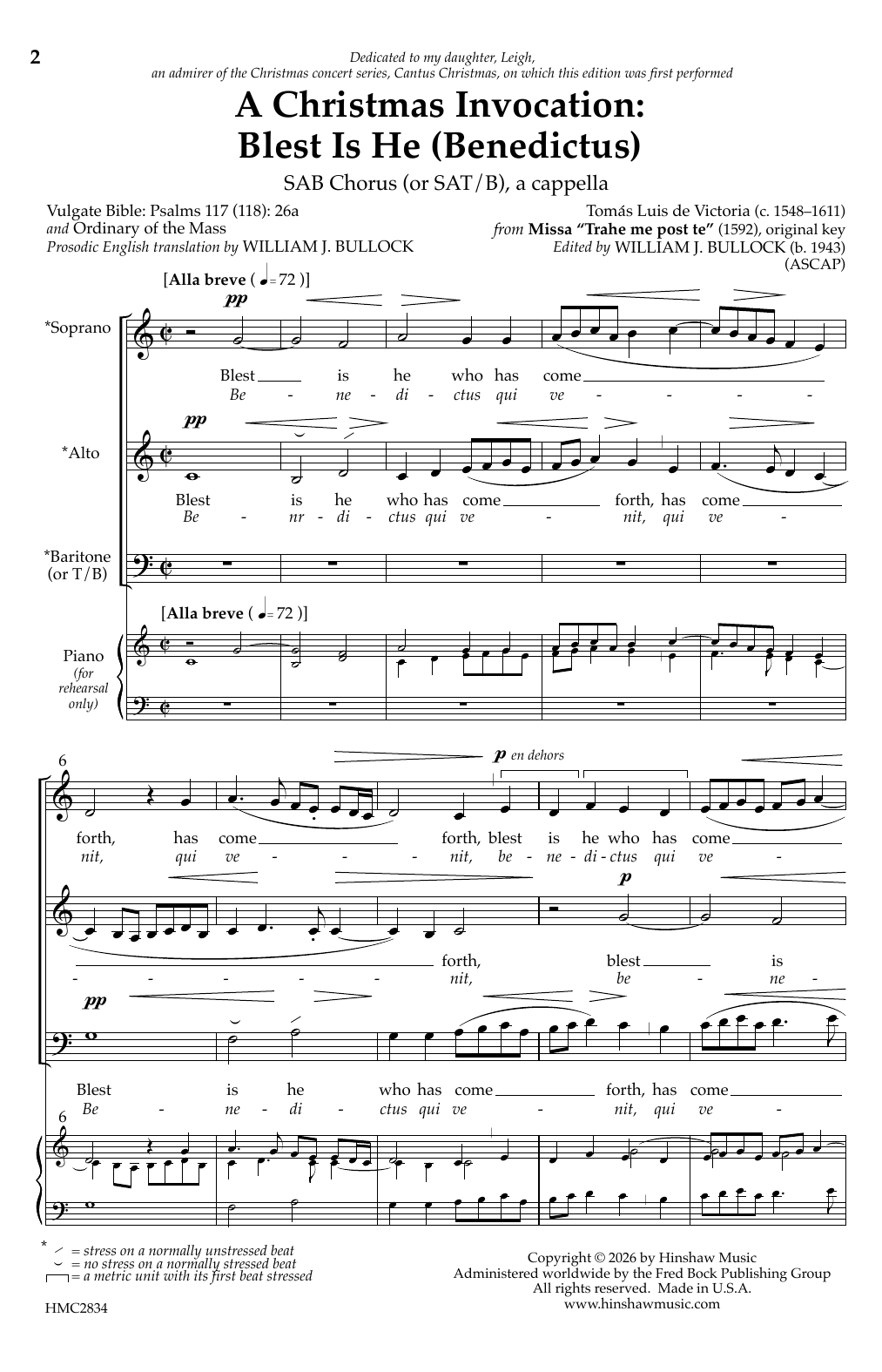 William J. Bullock A Christmas Invocation: Blest Is He (benedictus) Sheet Music Notes & Chords for SATB Choir - Download or Print PDF