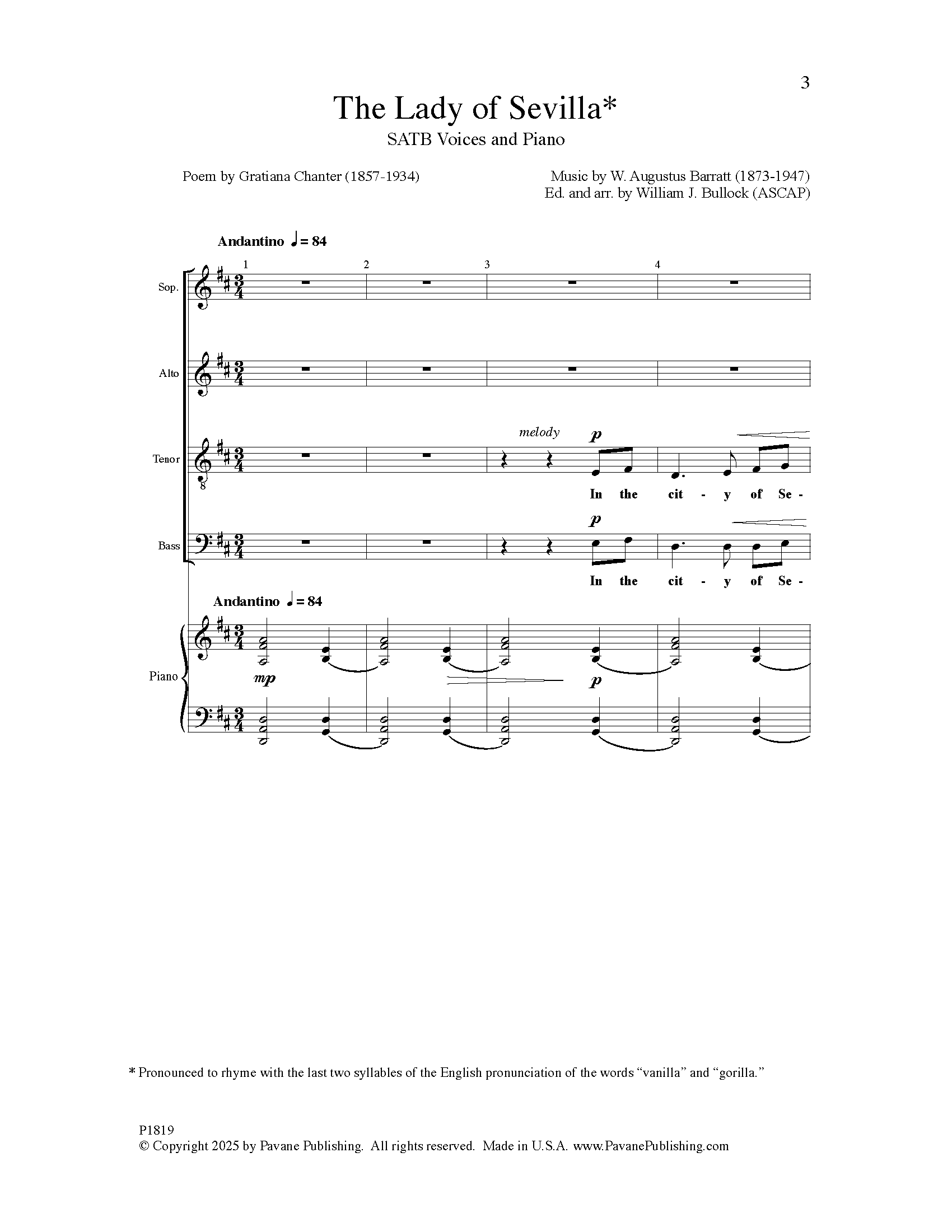 William J. Bullock The Lady Of Sevilla Sheet Music Notes & Chords for SATB Choir - Download or Print PDF