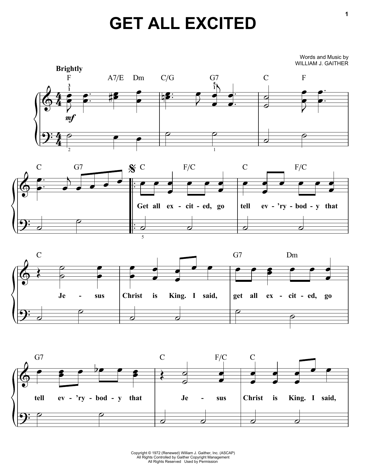 William J. Gaither Get All Excited Sheet Music Notes & Chords for Easy Piano - Download or Print PDF