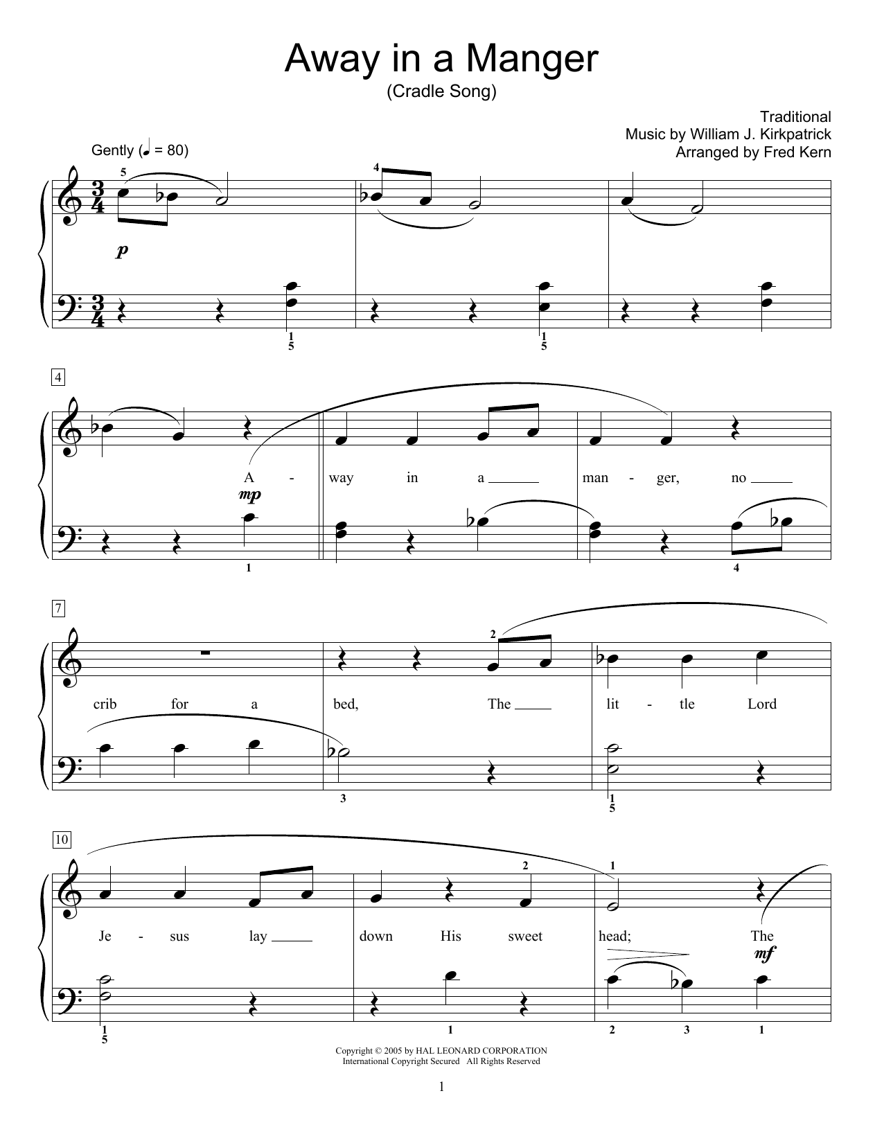 William J. Kirkpatrick Away In A Manger Sheet Music Notes & Chords for Educational Piano - Download or Print PDF