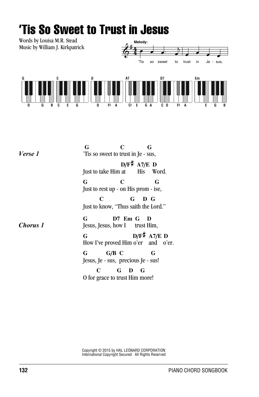William J. Kirkpatrick 'Tis So Sweet To Trust In Jesus Sheet Music Notes & Chords for Lyrics & Piano Chords - Download or Print PDF