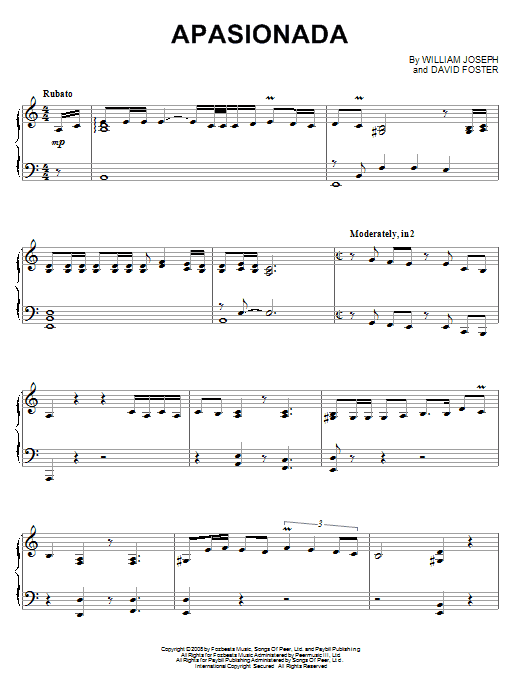 William Joseph Apasionada Sheet Music Notes & Chords for Piano - Download or Print PDF