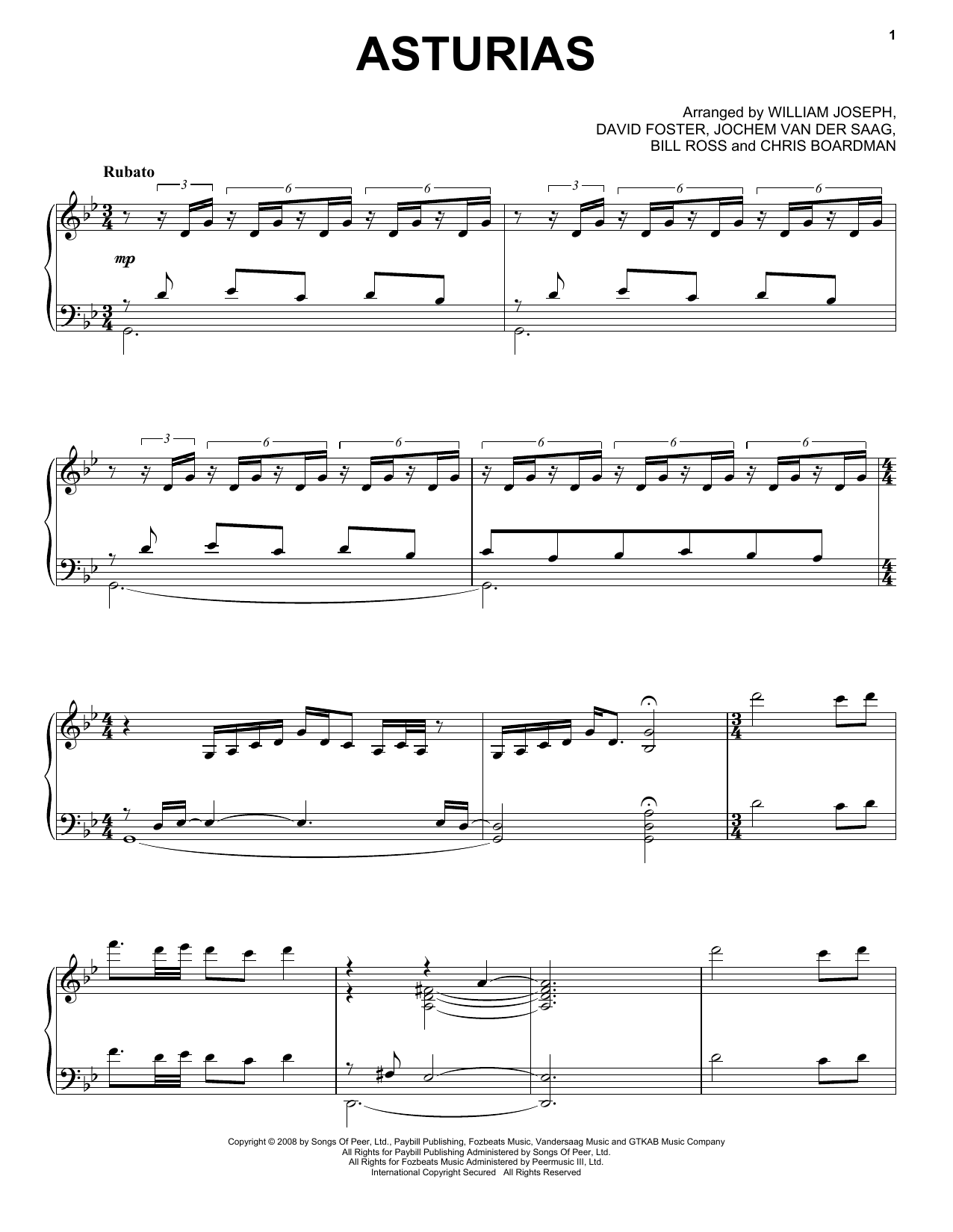 William Joseph Asturias Sheet Music Notes & Chords for Piano - Download or Print PDF