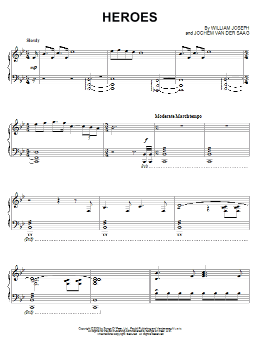 William Joseph Heroes Sheet Music Notes & Chords for Piano - Download or Print PDF