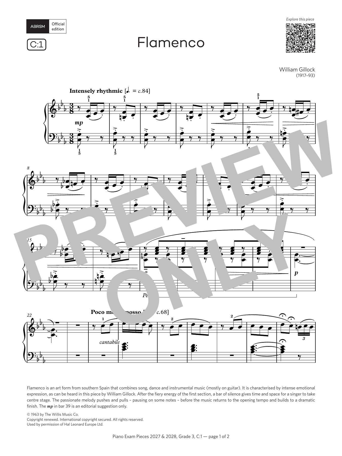 William Gillock Flamenco (Grade 3, list C1, from the ABRSM Piano Syllabus 2027 & 2028) Sheet Music Notes & Chords for Piano Solo - Download or Print PDF
