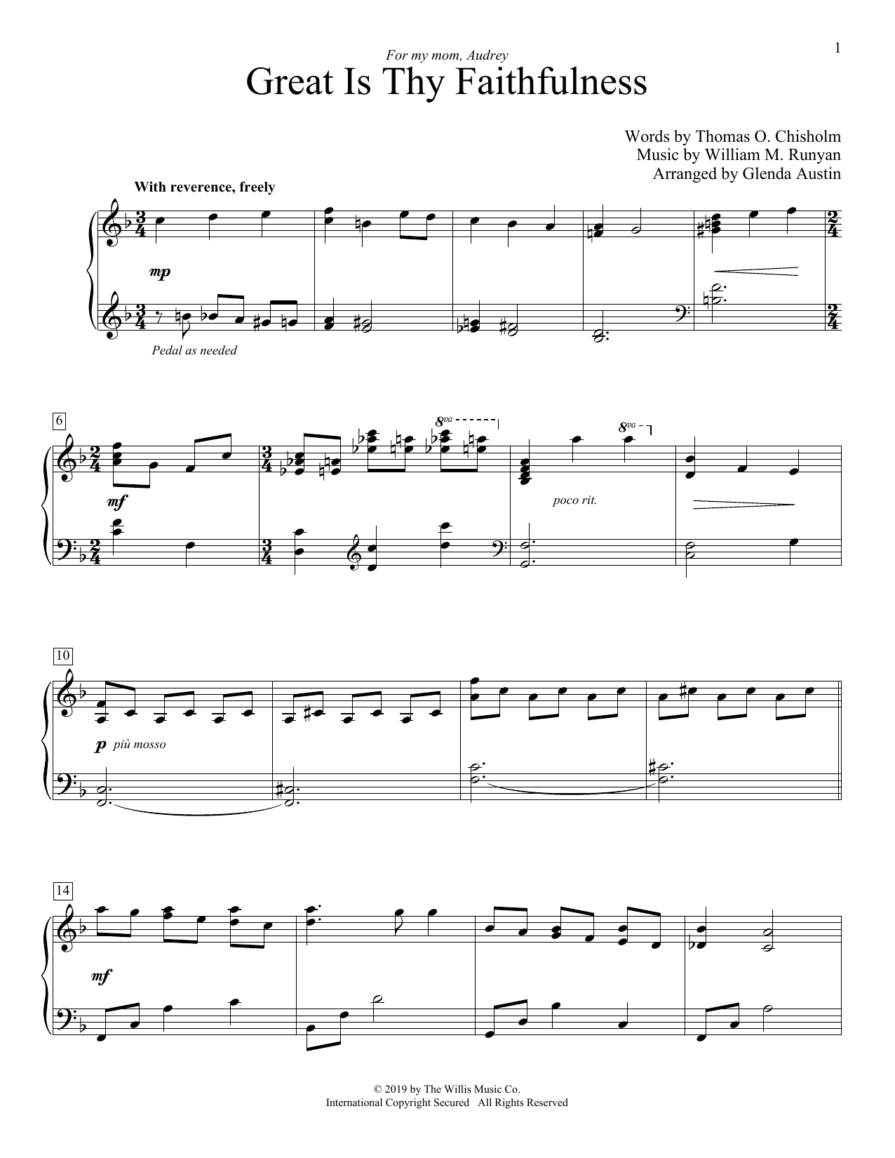 William M. Runyan Great Is Thy Faithfulness (arr. Glenda Austin) Sheet Music Notes & Chords for Educational Piano - Download or Print PDF