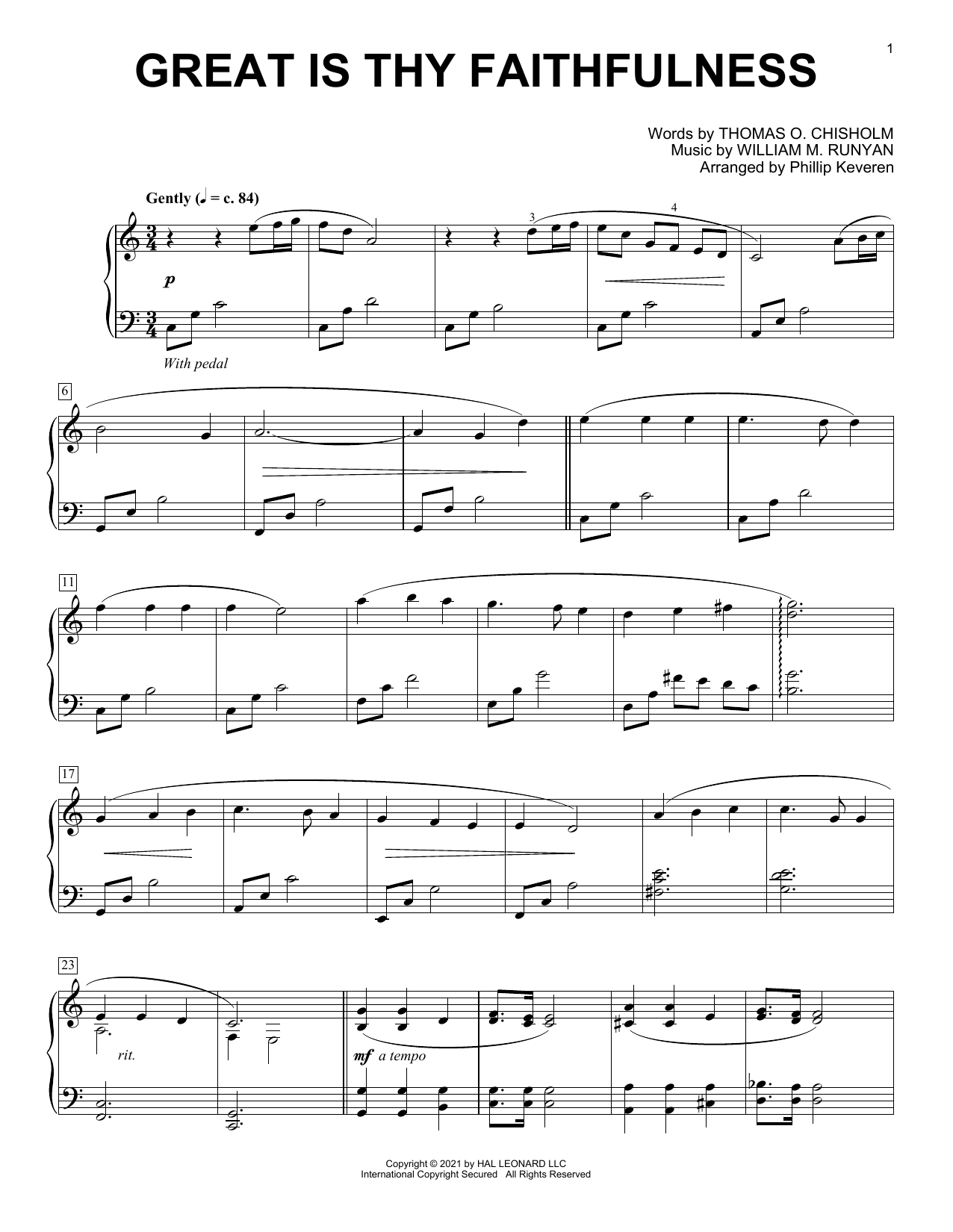 William M. Runyan Great Is Thy Faithfulness (arr. Phillip Keveren) Sheet Music Notes & Chords for Piano Solo - Download or Print PDF