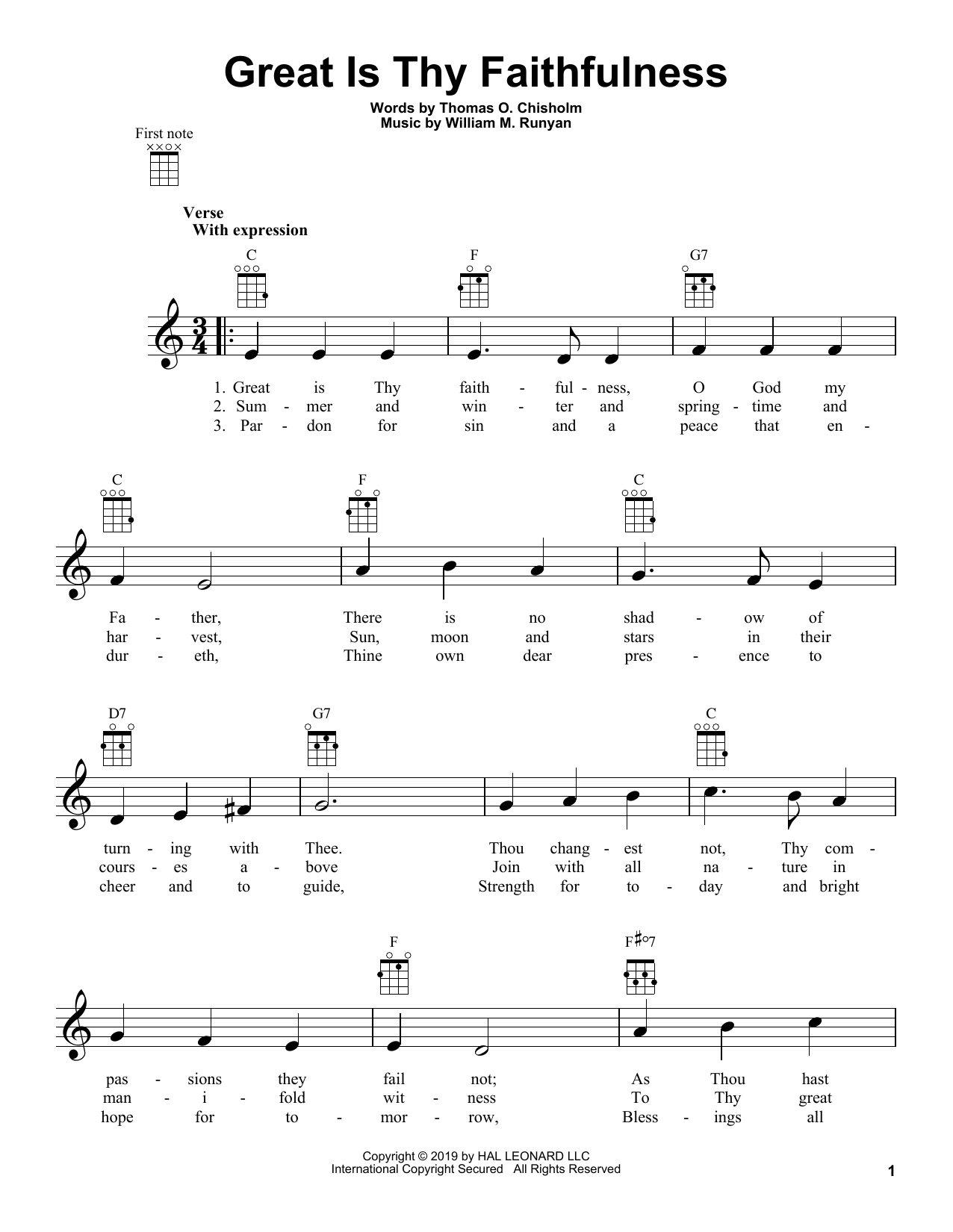 William M. Runyan Great Is Thy Faithfulness Sheet Music Notes & Chords for Ukulele - Download or Print PDF