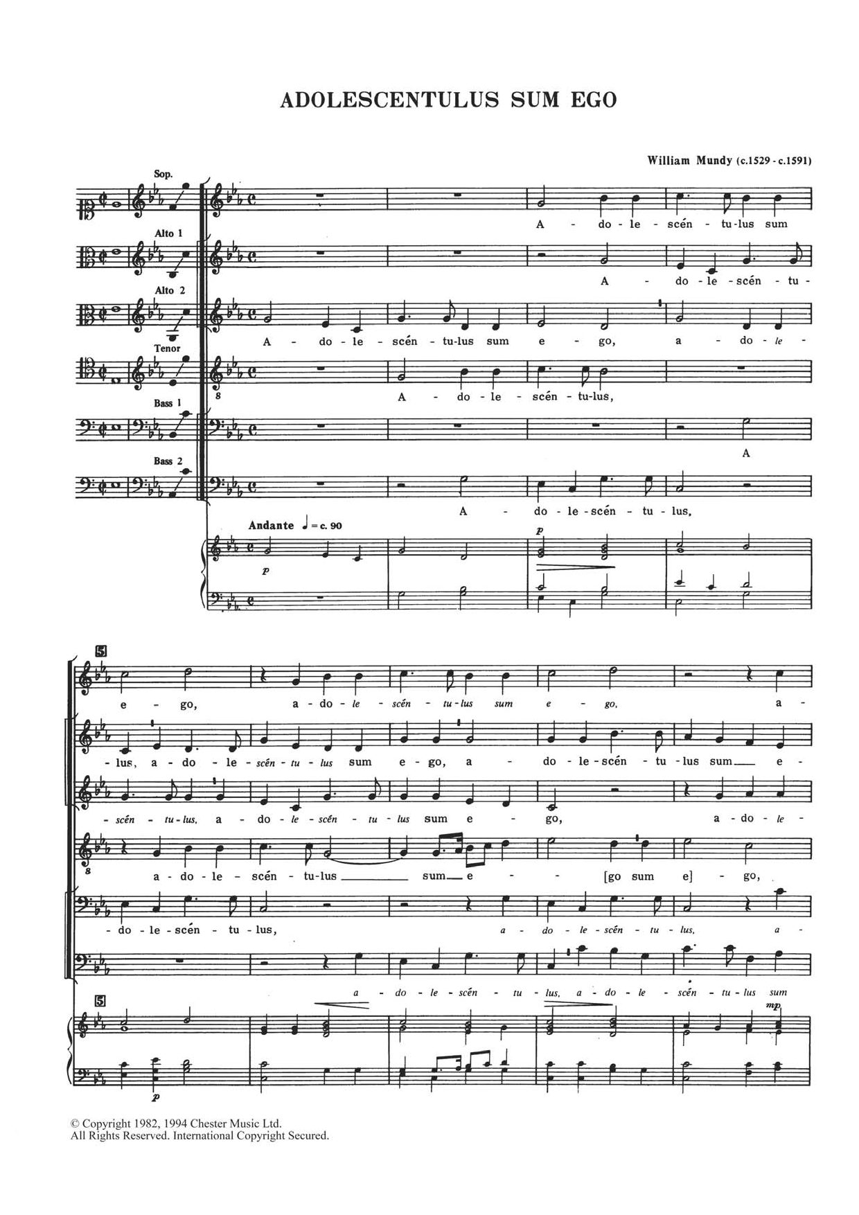William Mundy Adolescentulus Sum Ego Sheet Music Notes & Chords for Choral SAATB - Download or Print PDF