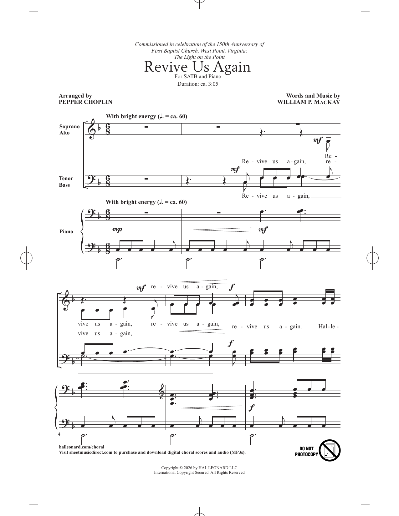 William P. MacKay Revive Us Again (arr. Pepper Choplin) Sheet Music Notes & Chords for SATB Choir - Download or Print PDF