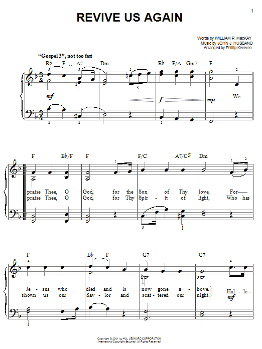 William P. MacKay Revive Us Again Sheet Music Notes & Chords for Easy Piano - Download or Print PDF