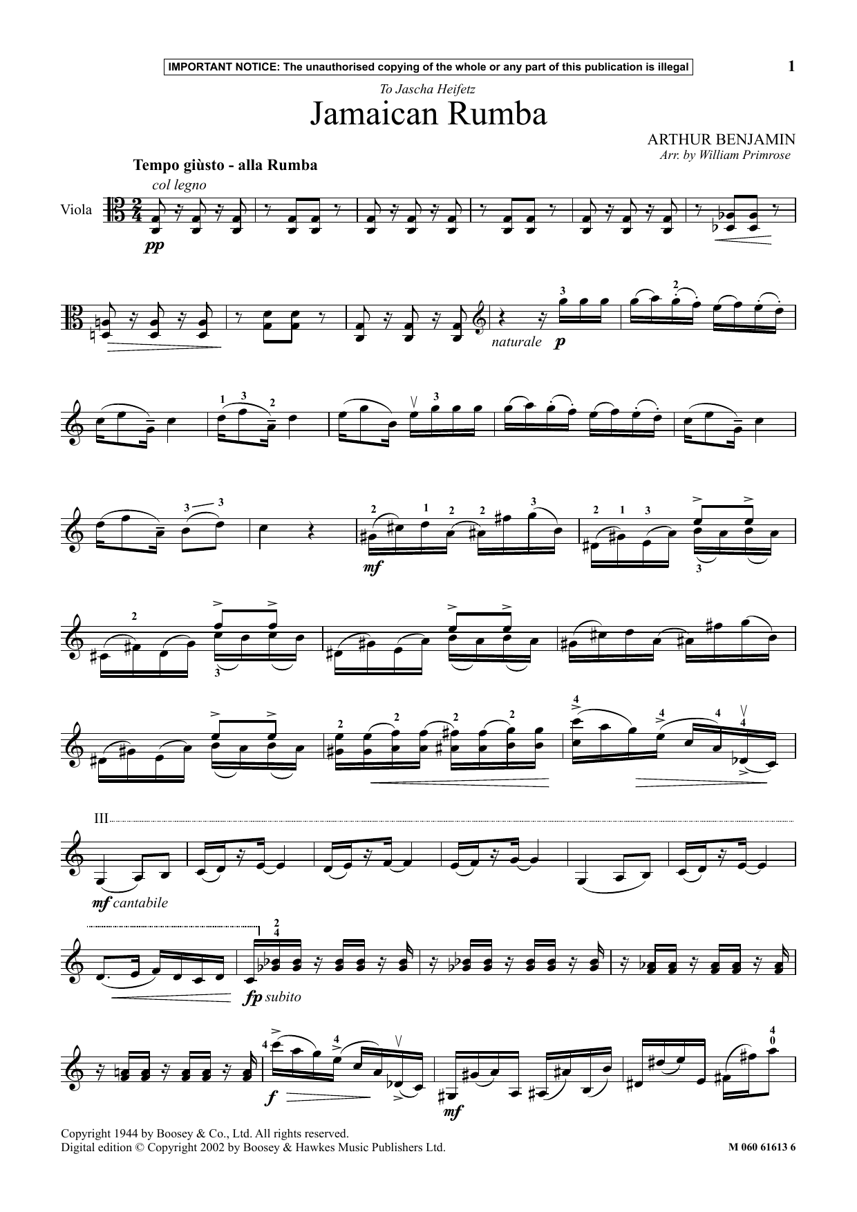 William Primrose Jamaican Rumba Sheet Music Notes & Chords for Instrumental Solo - Download or Print PDF