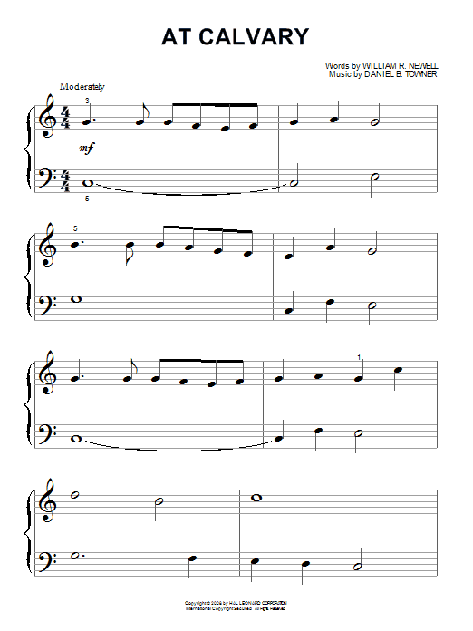 Daniel B. Towner At Calvary Sheet Music Notes & Chords for Piano (Big Notes) - Download or Print PDF