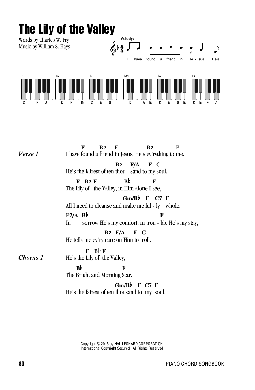 William S. Hays The Lily Of The Valley Sheet Music Notes & Chords for Lyrics & Piano Chords - Download or Print PDF