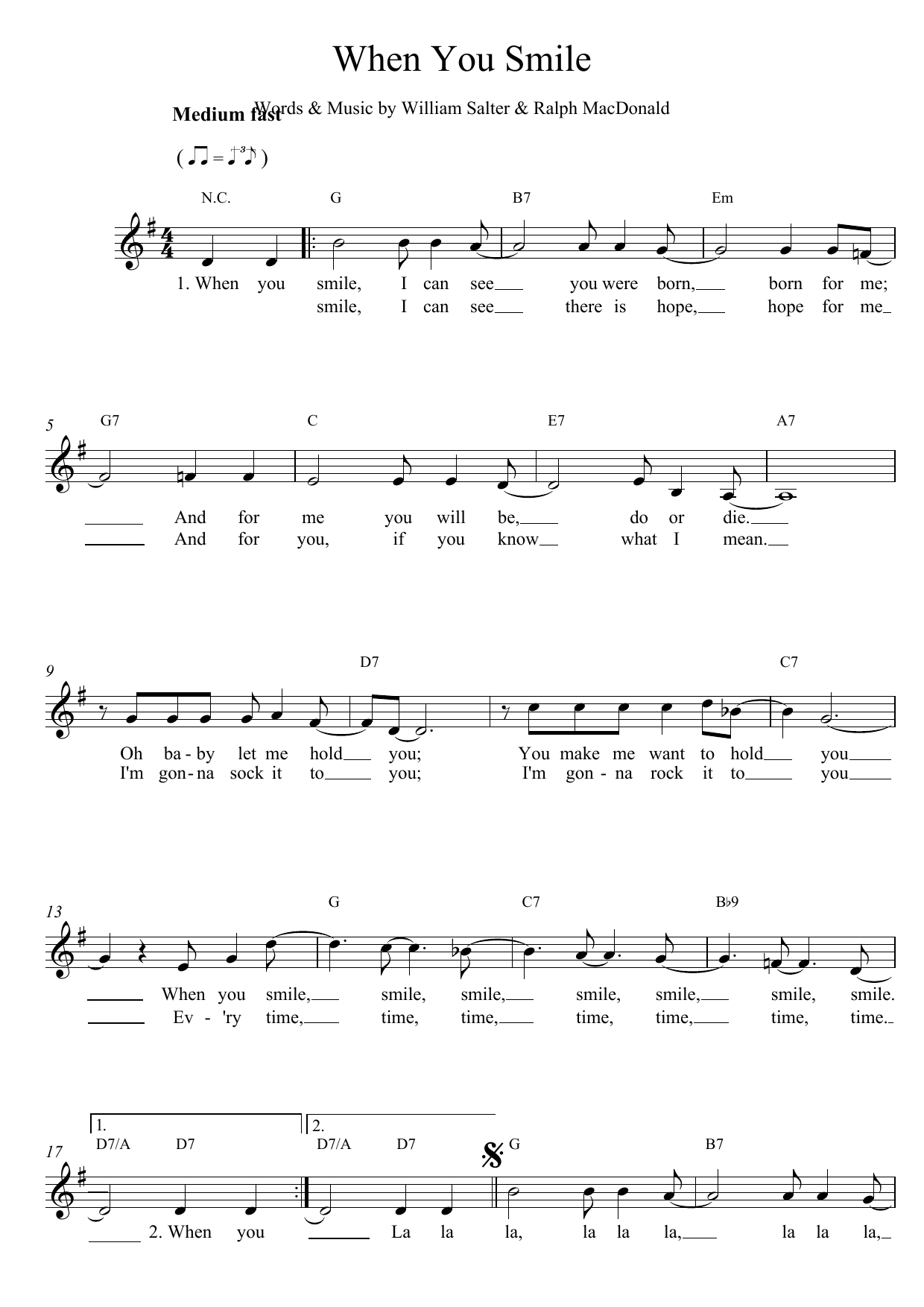 William Salter When You Smile Sheet Music Notes & Chords for Melody Line, Lyrics & Chords - Download or Print PDF