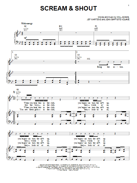 Will.i.am Scream & Shout Sheet Music Notes & Chords for Piano, Vocal & Guitar (Right-Hand Melody) - Download or Print PDF