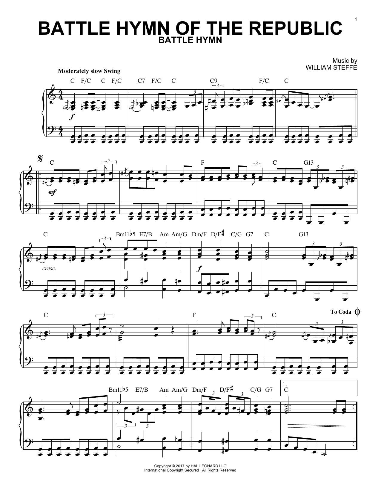 William Steffe Battle Hymn Of The Republic [Jazz version] Sheet Music Notes & Chords for Piano - Download or Print PDF