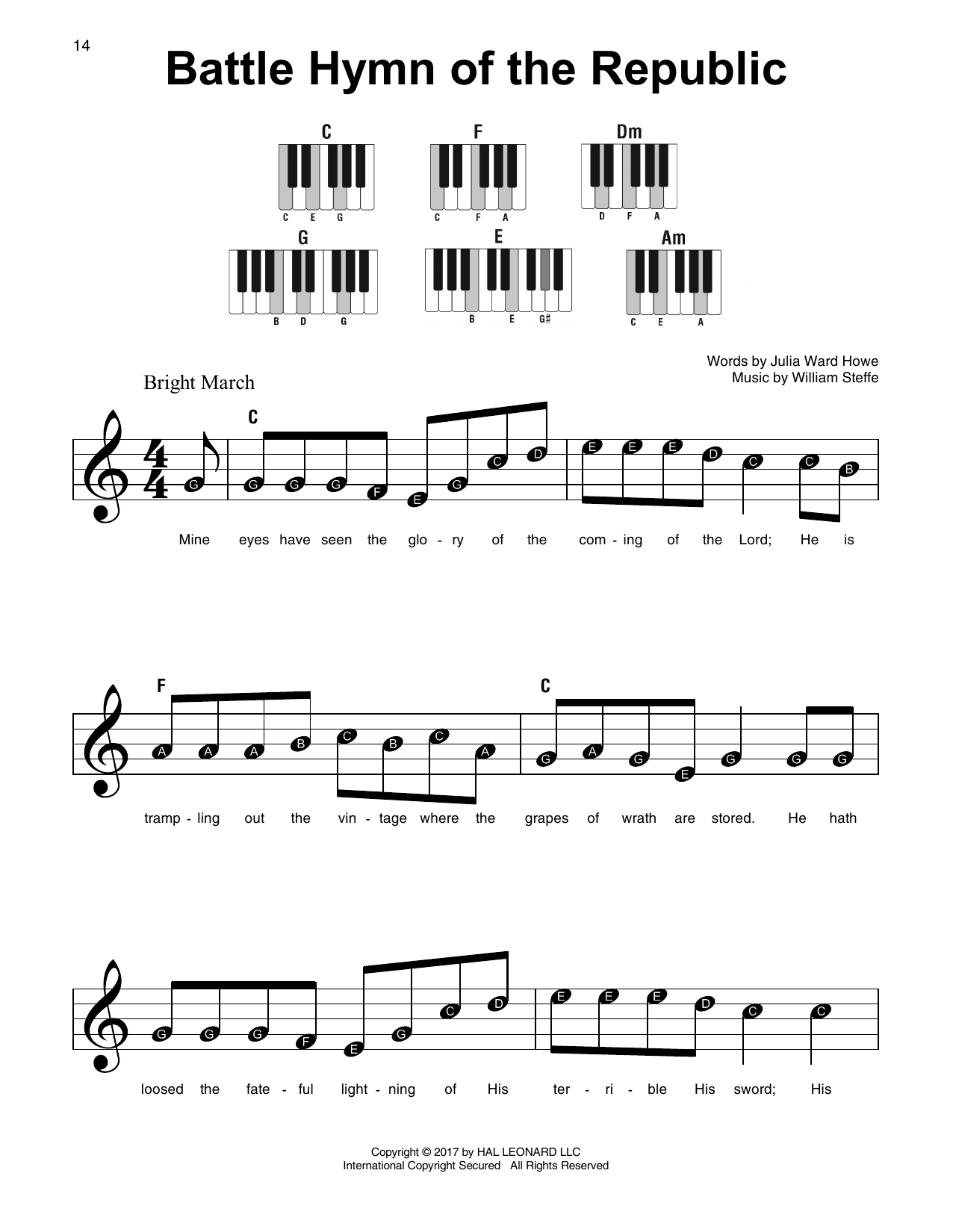 William Steffe Battle Hymn Of The Republic Sheet Music Notes & Chords for Melody Line, Lyrics & Chords - Download or Print PDF